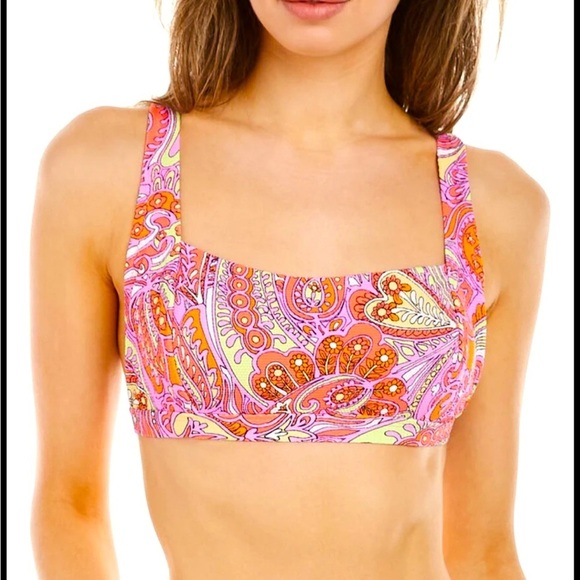 Jessica Simpson Retro Pink Orange Paisley Tie Bikini Top Size XL - Picture 1 of 12